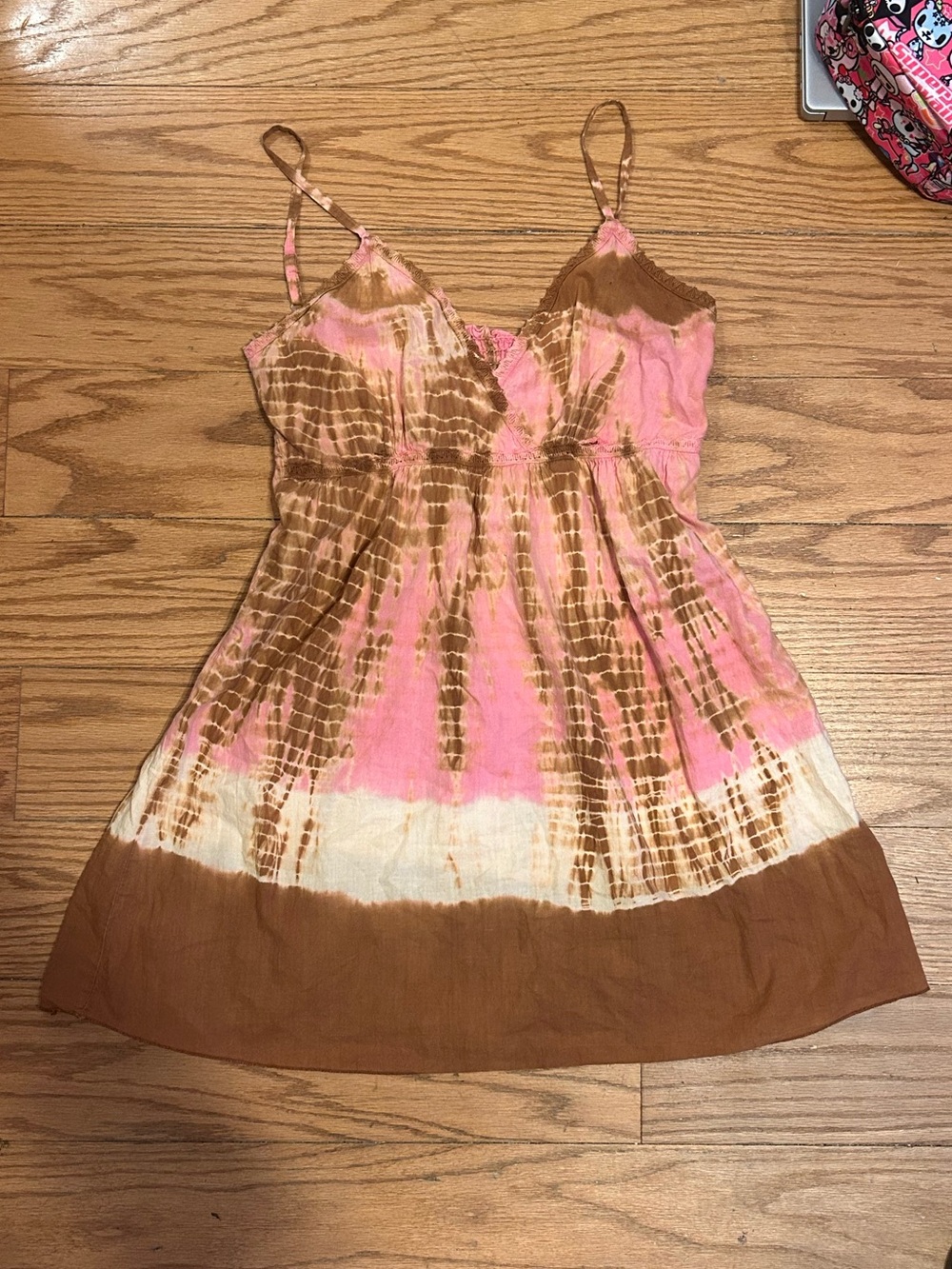Pink and Brown Mix & Nouveau Tie-Dye Spaghetti Strap Dress